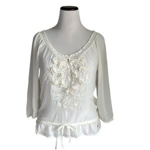 HOLLISTER NWT Women’s Betty’s Sheer Ivory embroidered Boho Blouse Size L